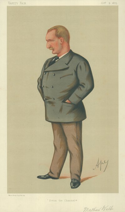 Mr Matthew Webb, Swam the Channel, 9 October 1875, Vanity Fair cartoon by Carlo Pellegrini